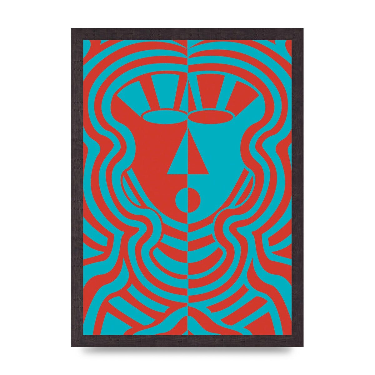 Psychedellic Face Red Blue Printed Poster - A3 framed