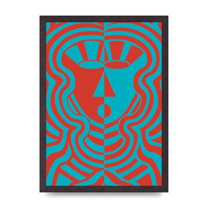 Psychedellic Face Red Blue Printed Poster - A3 framed