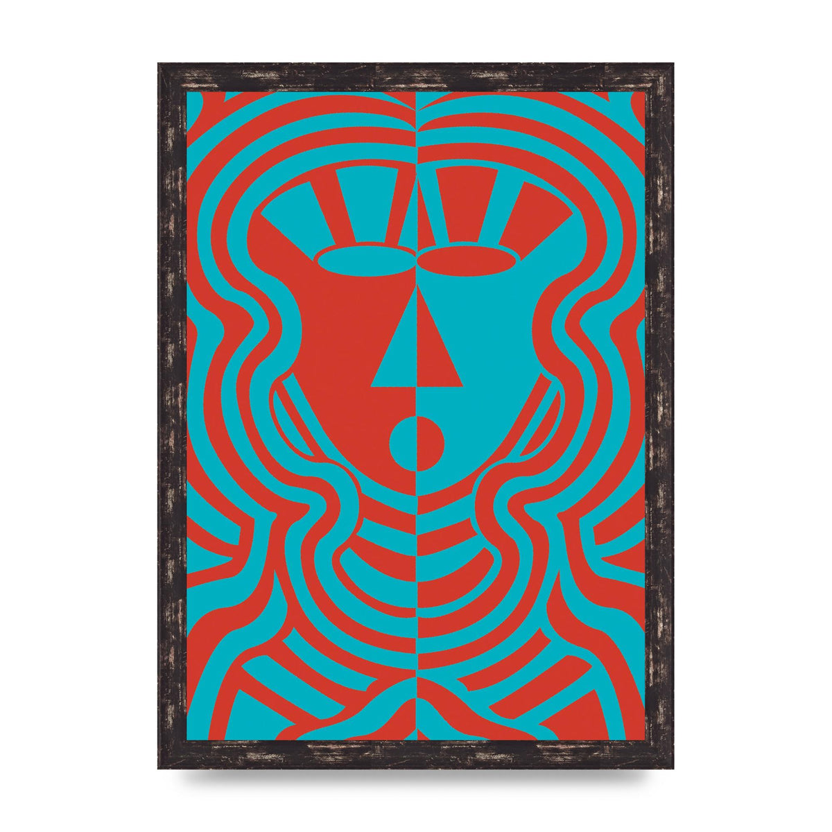 Psychedellic Face Red Blue Printed Poster - A3 framed