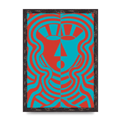 Psychedellic Face Red Blue Printed Poster - A3 framed
