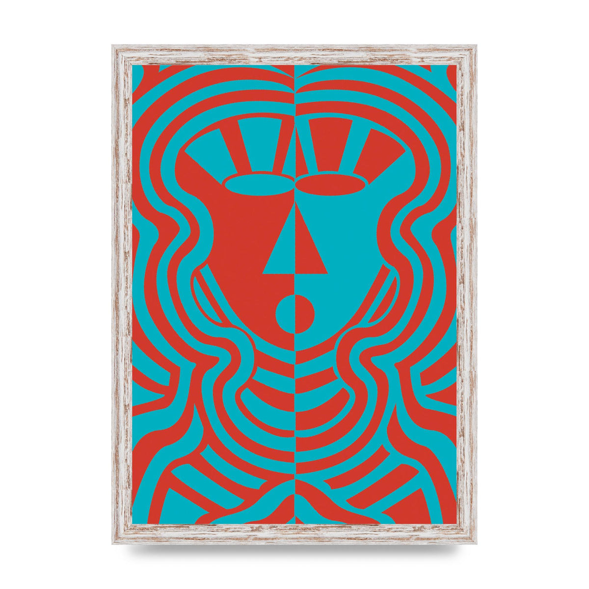 Psychedellic Face Red Blue Printed Poster - A3 framed