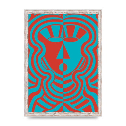 Psychedellic Face Red Blue Printed Poster - A3 framed
