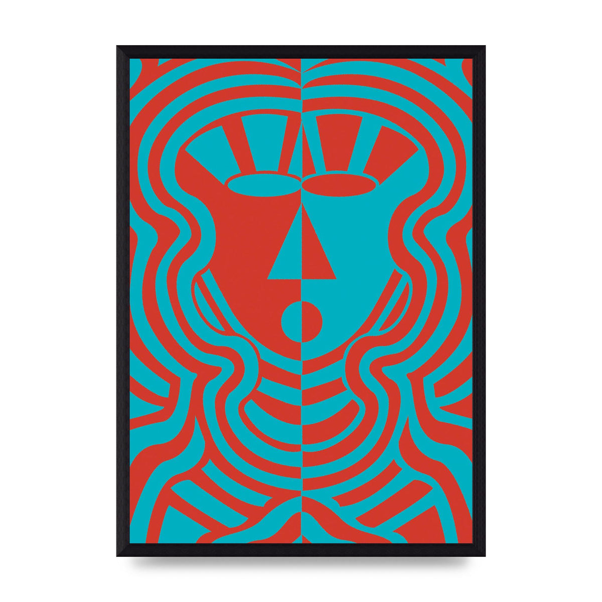 Psychedellic Face Red Blue Printed Poster - A3 framed