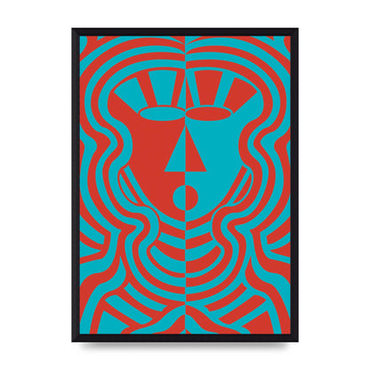Psychedellic Face Red Blue Printed Poster - A3 framed