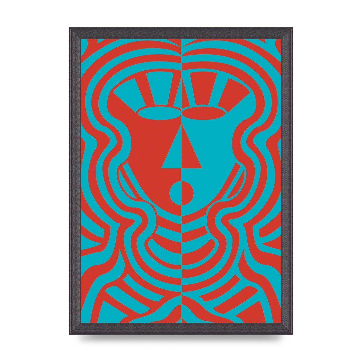 Psychedellic Face Red Blue Printed Poster - A3 framed