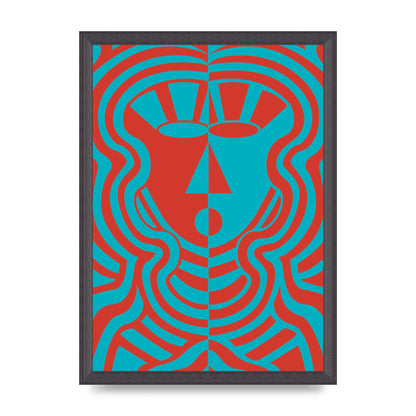 Psychedellic Face Red Blue Printed Poster - A3 framed