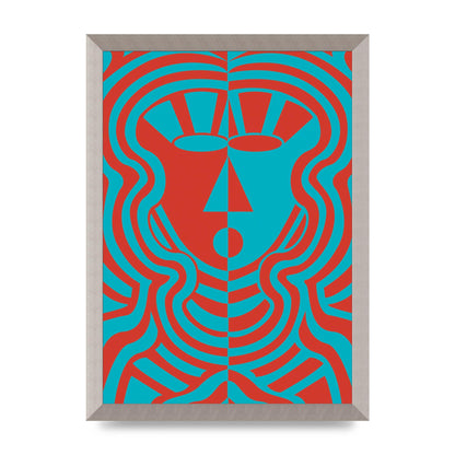 Psychedellic Face Red Blue Printed Poster - A3 framed