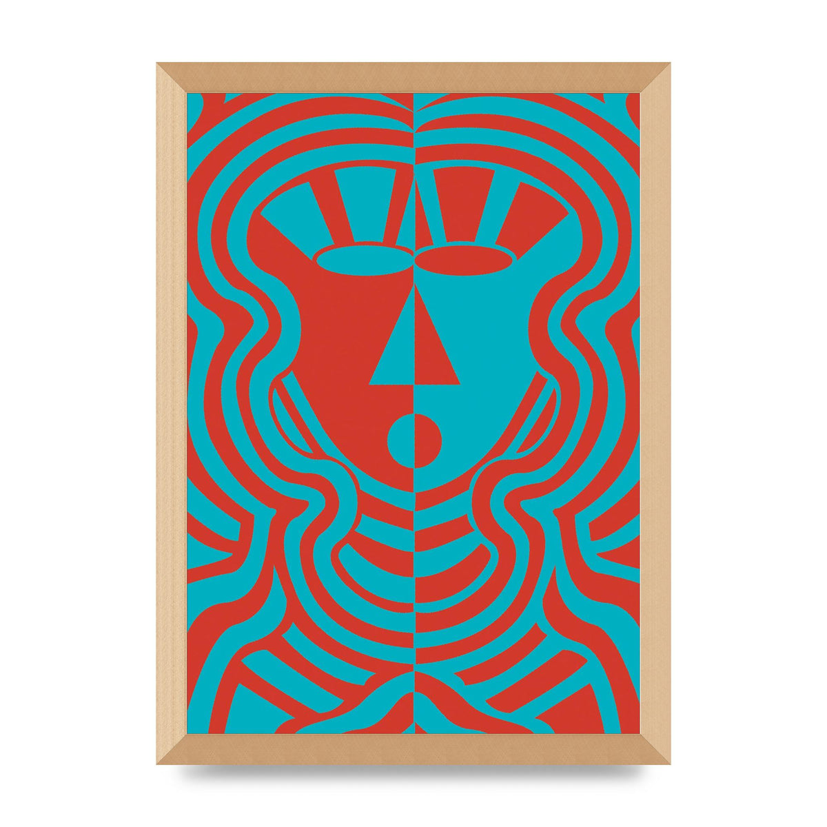 Psychedellic Face Red Blue Printed Poster - A3 framed