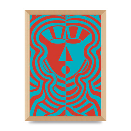 Psychedellic Face Red Blue Printed Poster - A3 framed