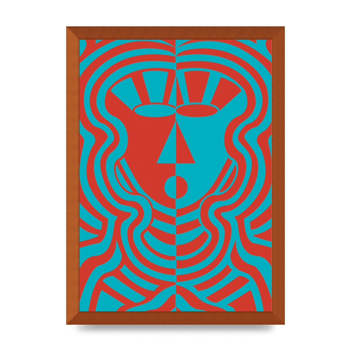 Psychedellic Face Red Blue Printed Poster - A3 framed