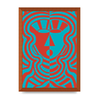 Psychedellic Face Red Blue Printed Poster - A3 framed