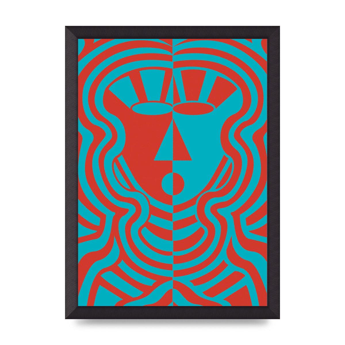 Psychedellic Face Red Blue Printed Poster - A3 framed