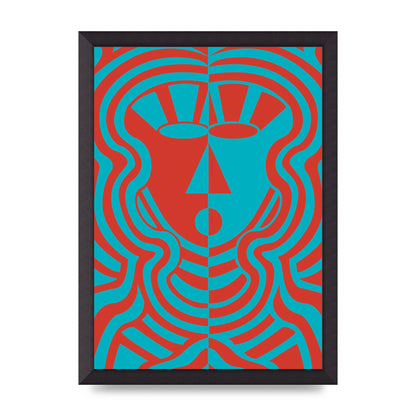 Psychedellic Face Red Blue Printed Poster - A3 framed