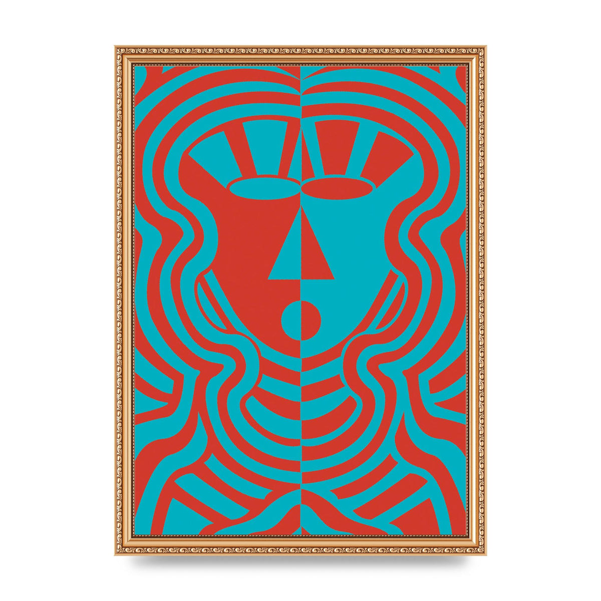 Psychedellic Face Red Blue Printed Poster - A3 framed