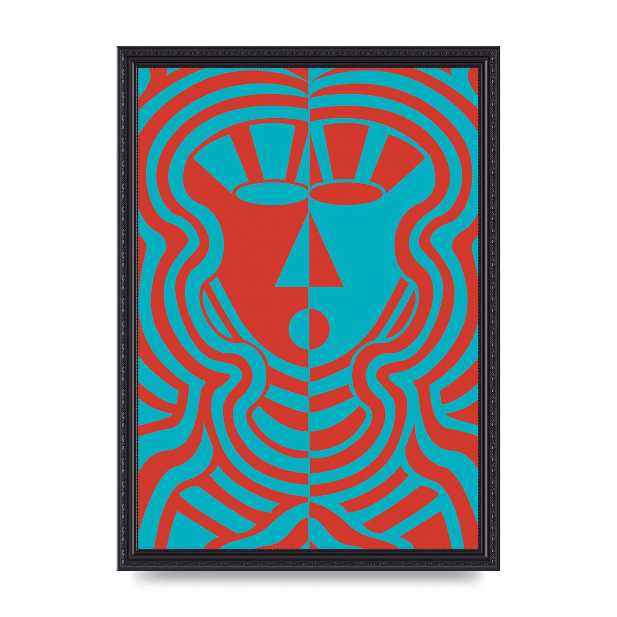 Psychedellic Face Red Blue Printed Poster - A3 framed