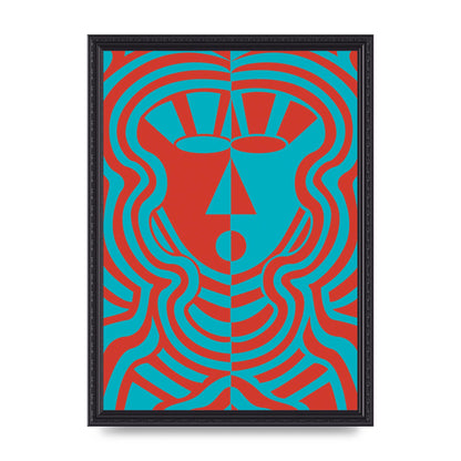 Psychedellic Face Red Blue Printed Poster - A3 framed