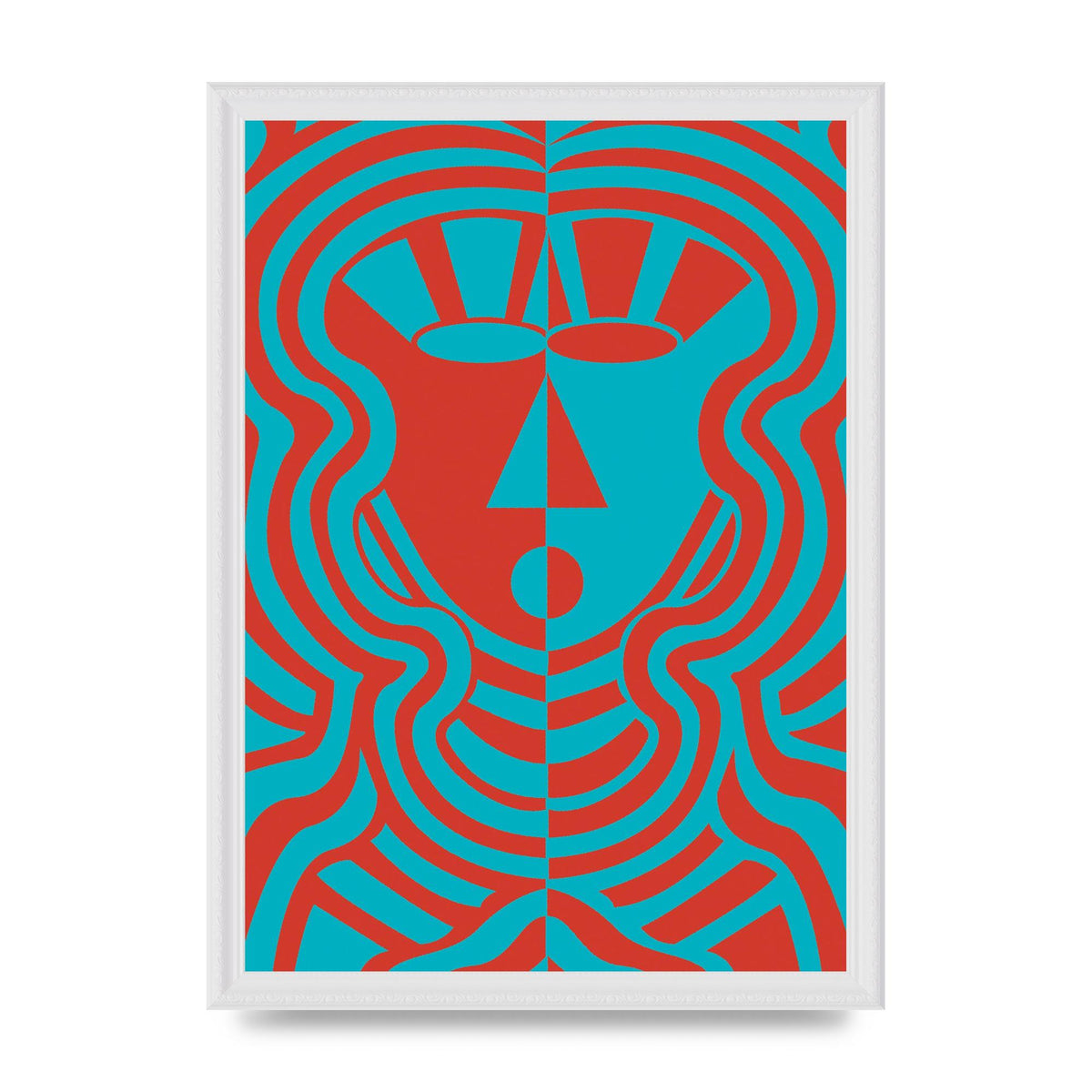Psychedellic Face Red Blue Printed Poster - A3 framed