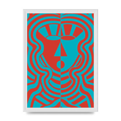 Psychedellic Face Red Blue Printed Poster - A3 framed