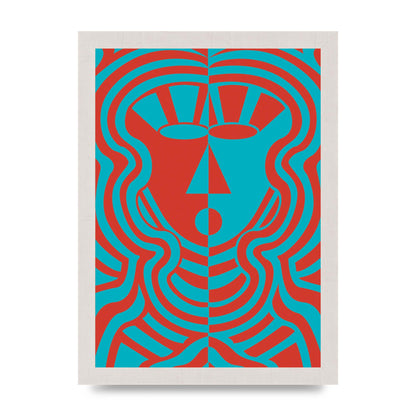Psychedellic Face Red Blue Printed Poster - A4 framed