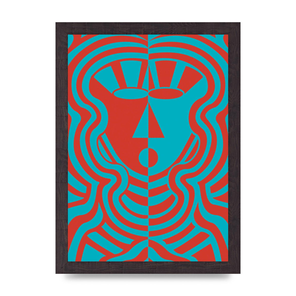 Psychedellic Face Red Blue Printed Poster - A4 framed