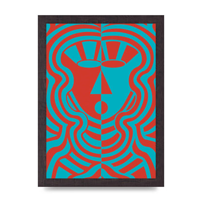 Psychedellic Face Red Blue Printed Poster - A4 framed