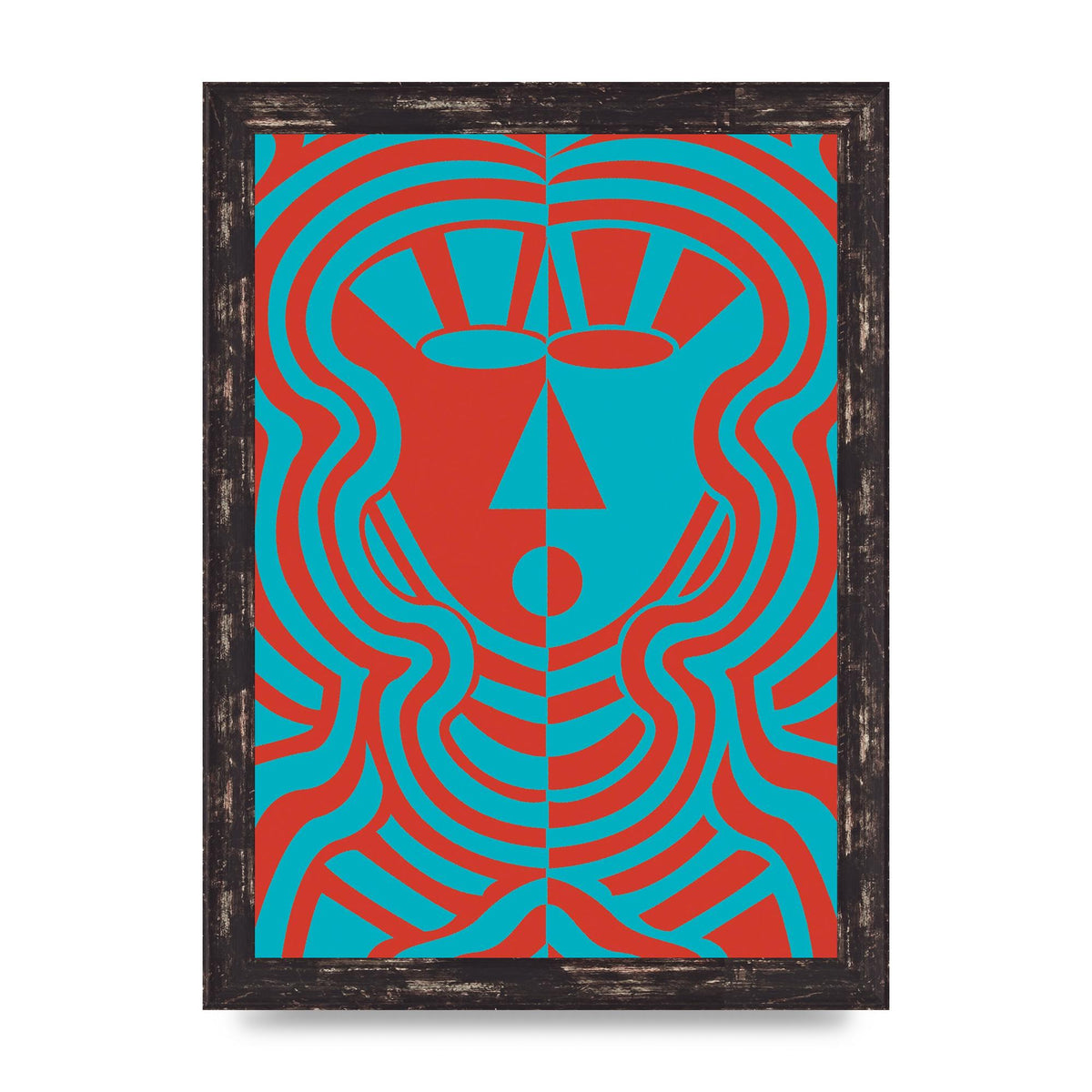 Psychedellic Face Red Blue Printed Poster - A4 framed
