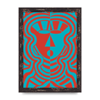 Psychedellic Face Red Blue Printed Poster - A4 framed