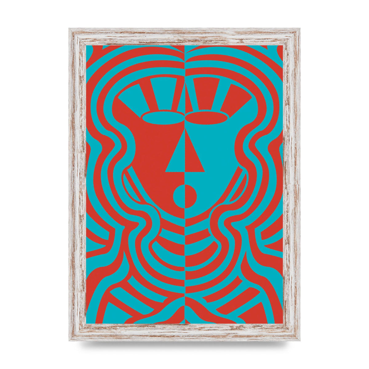 Psychedellic Face Red Blue Printed Poster - A4 framed