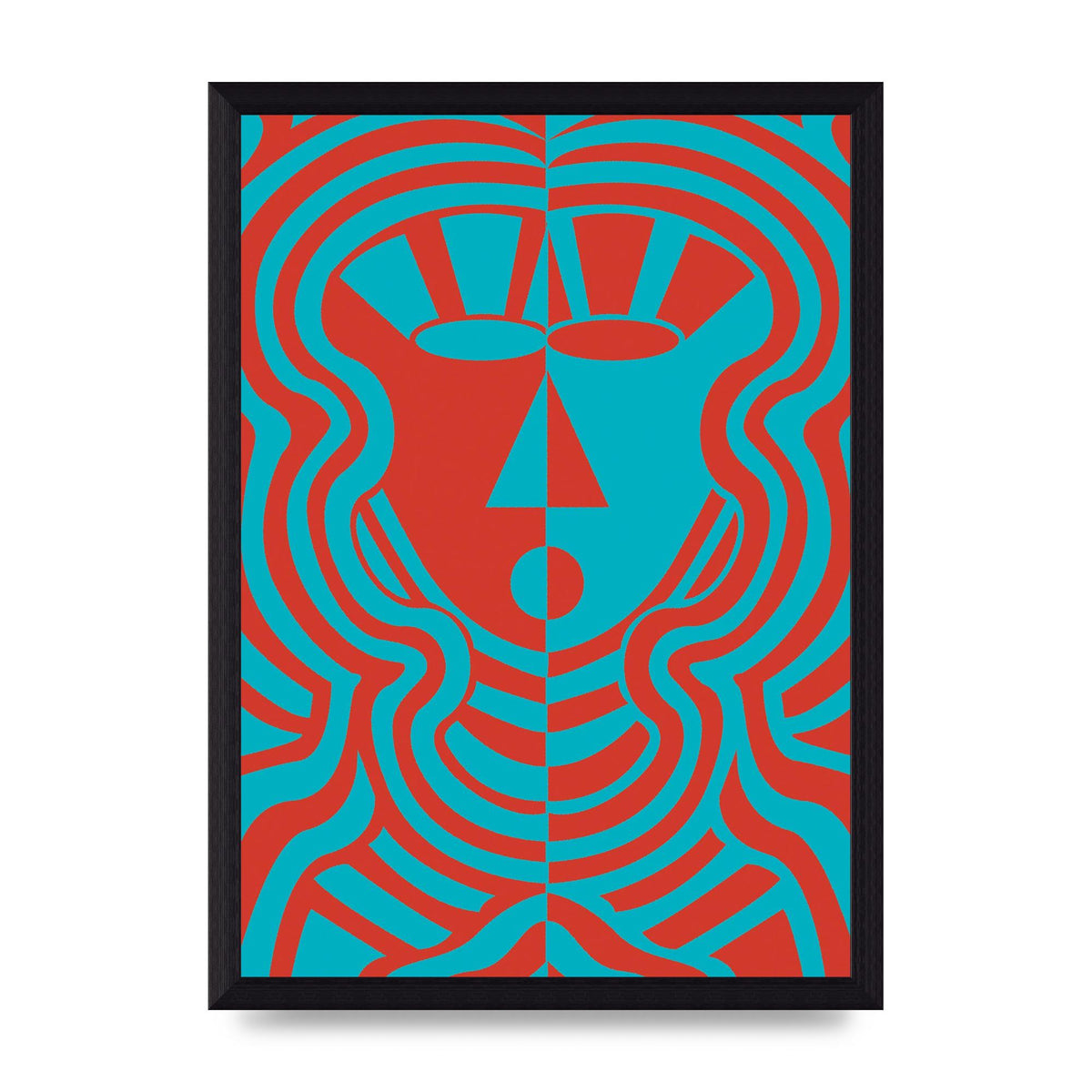 Psychedellic Face Red Blue Printed Poster - A4 framed