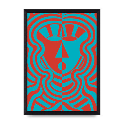 Psychedellic Face Red Blue Printed Poster - A4 framed