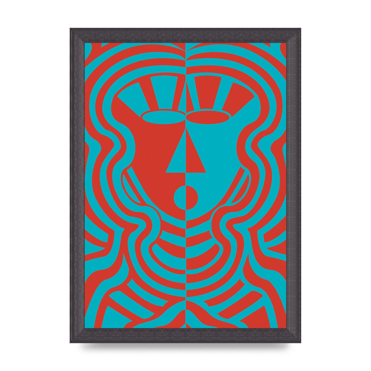 Psychedellic Face Red Blue Printed Poster - A4 framed