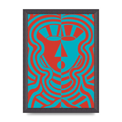 Psychedellic Face Red Blue Printed Poster - A4 framed