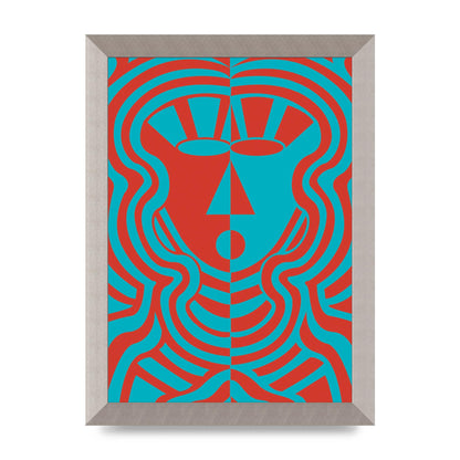 Psychedellic Face Red Blue Printed Poster - A4 framed