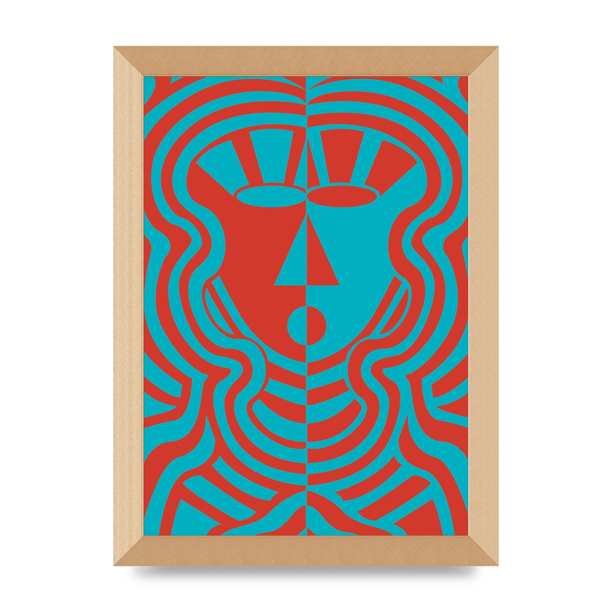 Psychedellic Face Red Blue Printed Poster - A4 framed