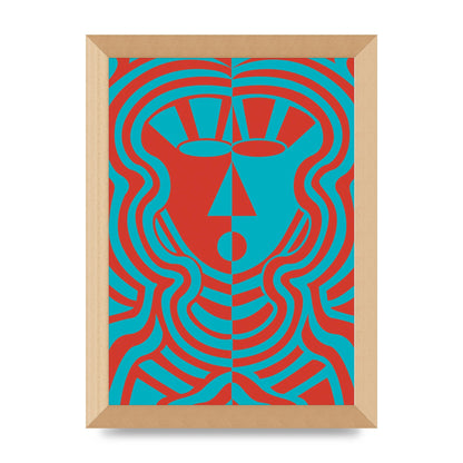Psychedellic Face Red Blue Printed Poster - A4 framed