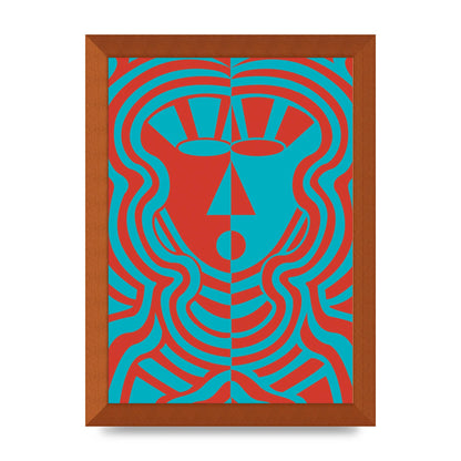 Psychedellic Face Red Blue Printed Poster - A4 framed