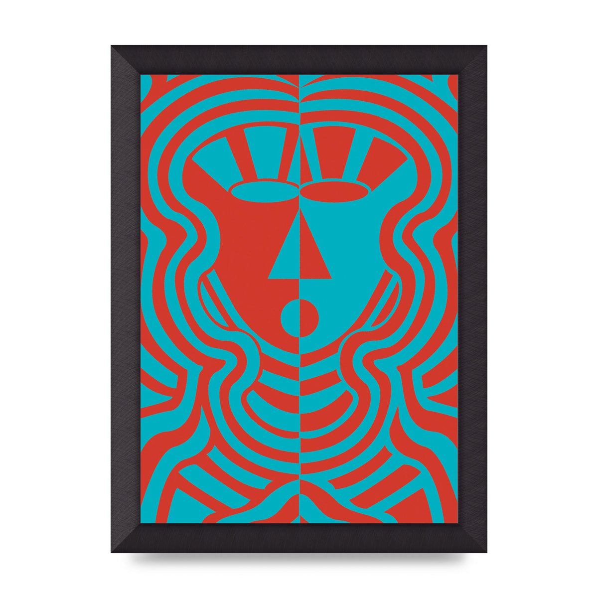Psychedellic Face Red Blue Printed Poster - A4 framed