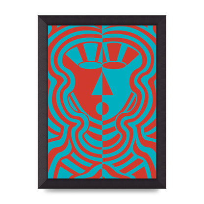 Psychedellic Face Red Blue Printed Poster - A4 framed