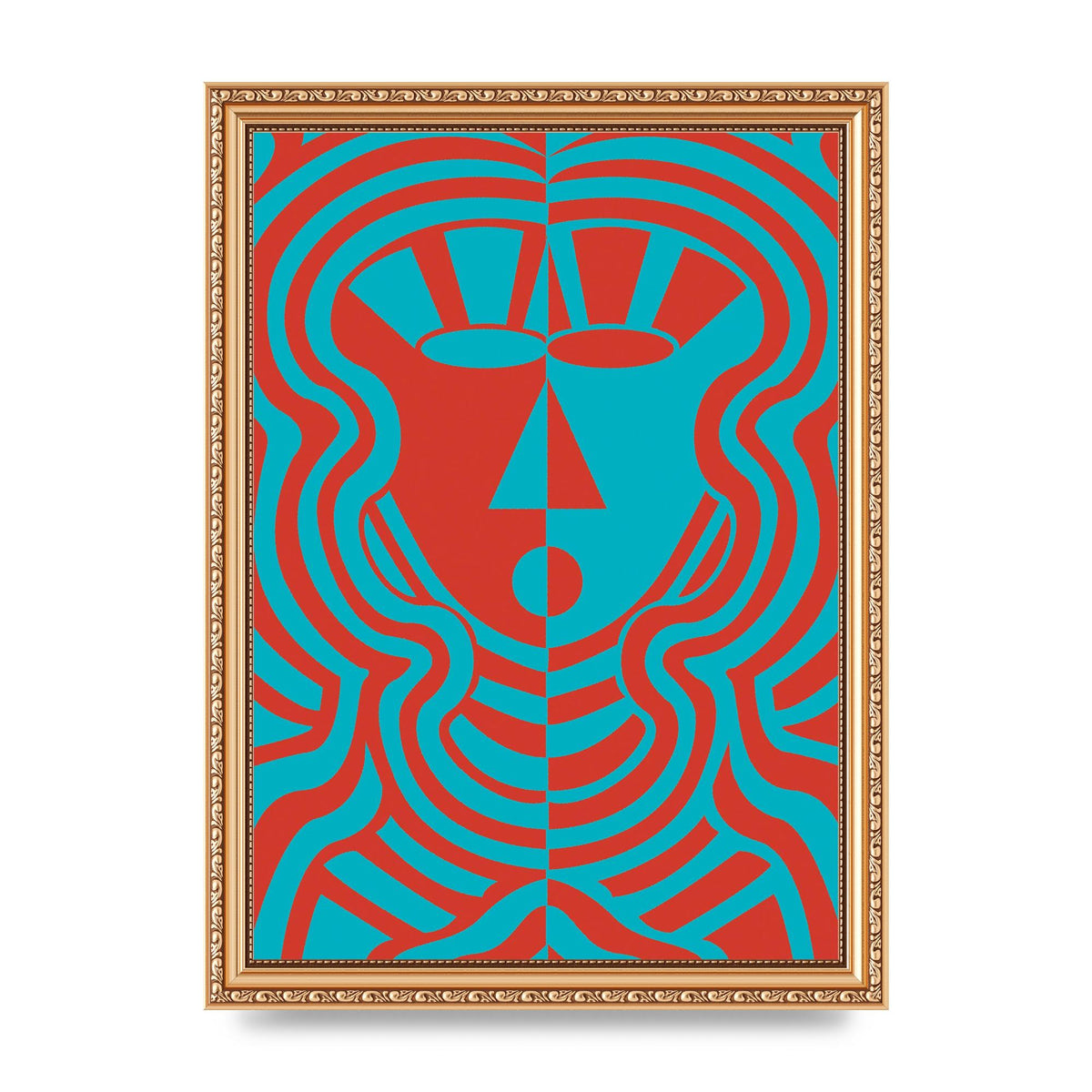 Psychedellic Face Red Blue Printed Poster - A4 framed