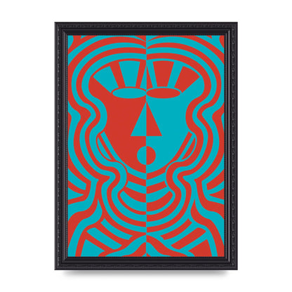 Psychedellic Face Red Blue Printed Poster - A4 framed