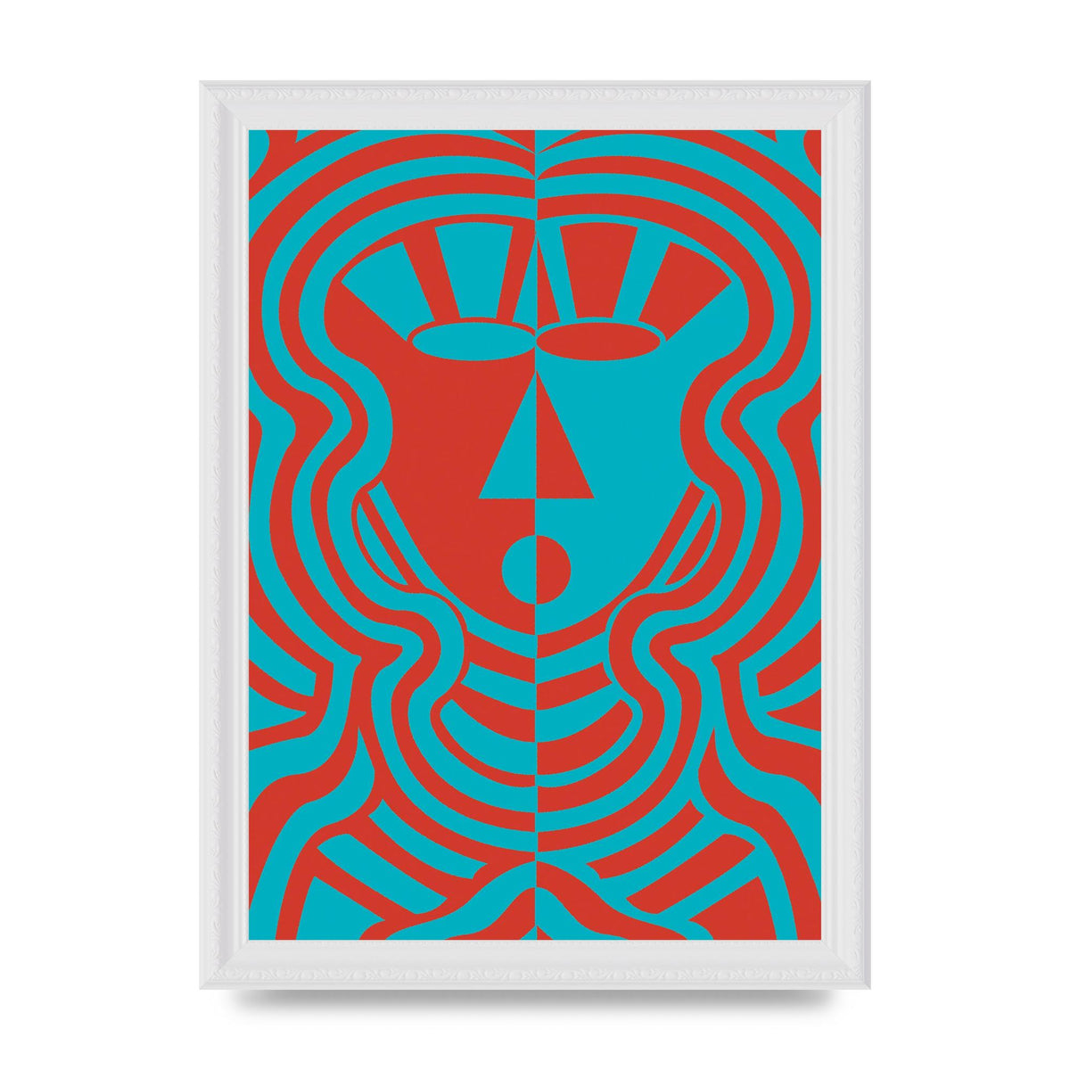 Psychedellic Face Red Blue Printed Poster - A4 framed