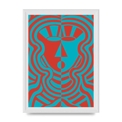 Psychedellic Face Red Blue Printed Poster - A4 framed