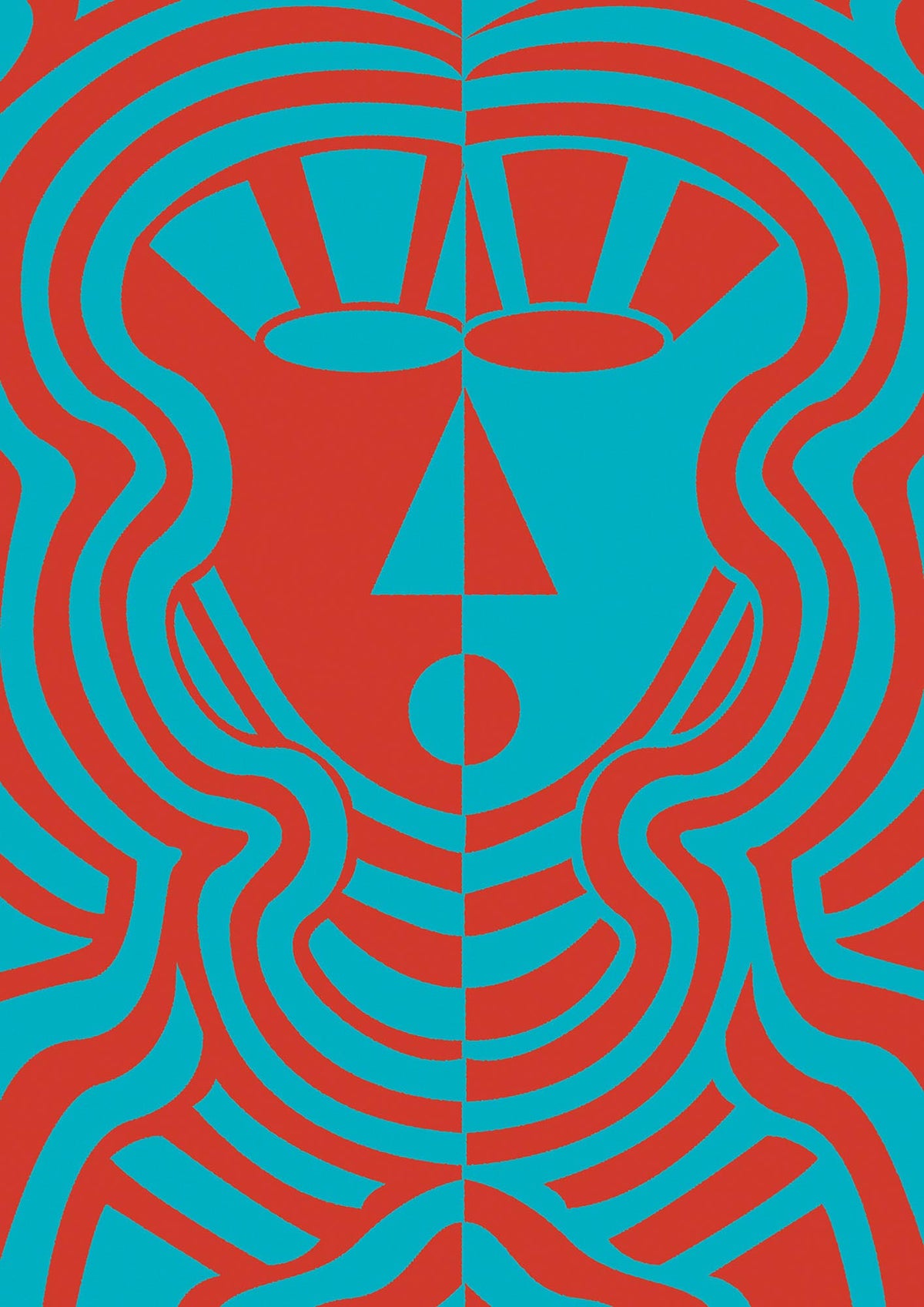 Psychedellic Face Red Blue Printed Poster - detail