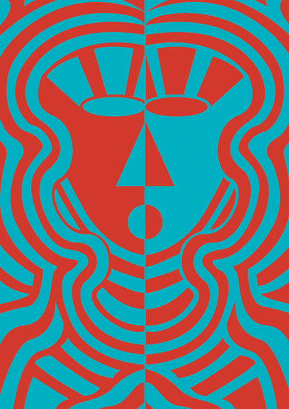 Psychedellic Face Red Blue Printed Poster - detail