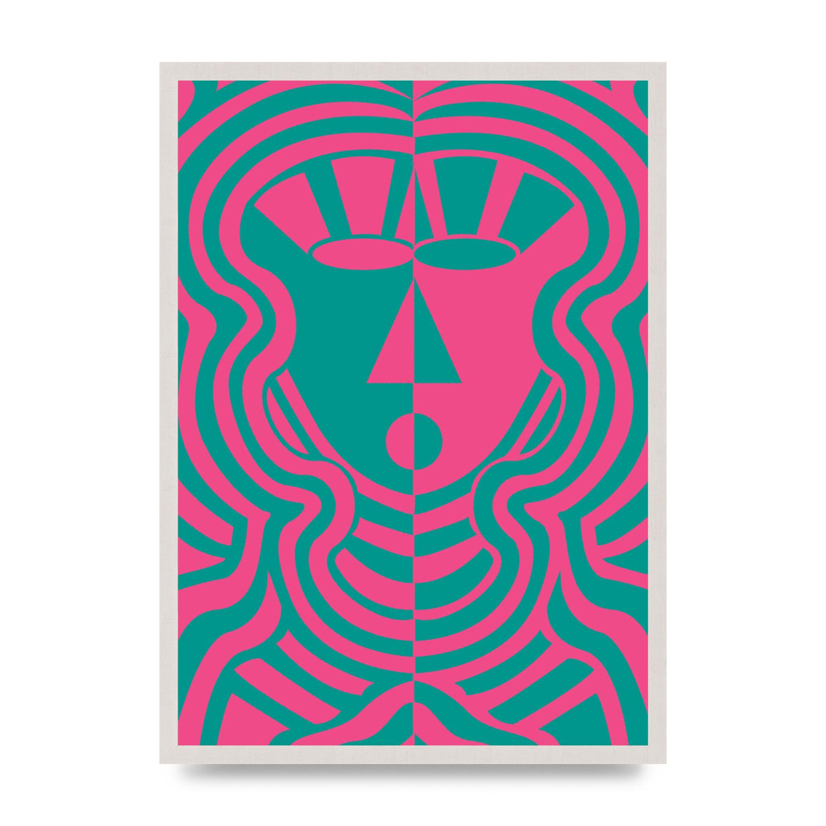 Psychedellic Face Pink Green Wall Art - A2 framed