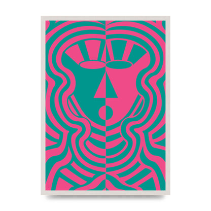 Psychedellic Face Pink Green Wall Art - A2 framed
