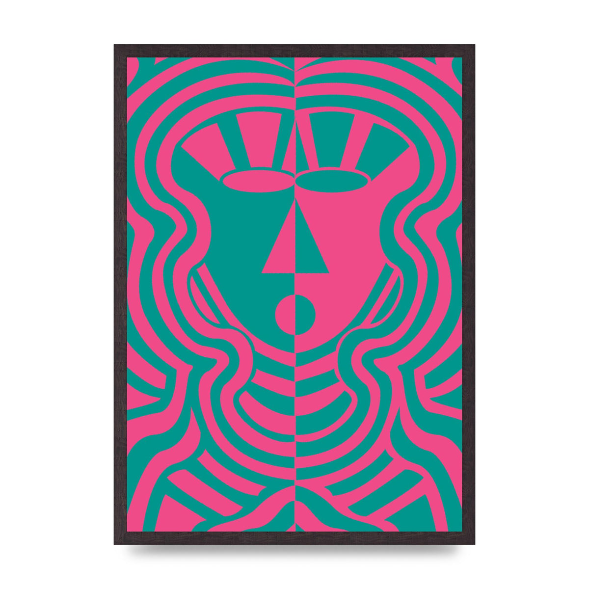 Psychedellic Face Pink Green Wall Art - A2 framed
