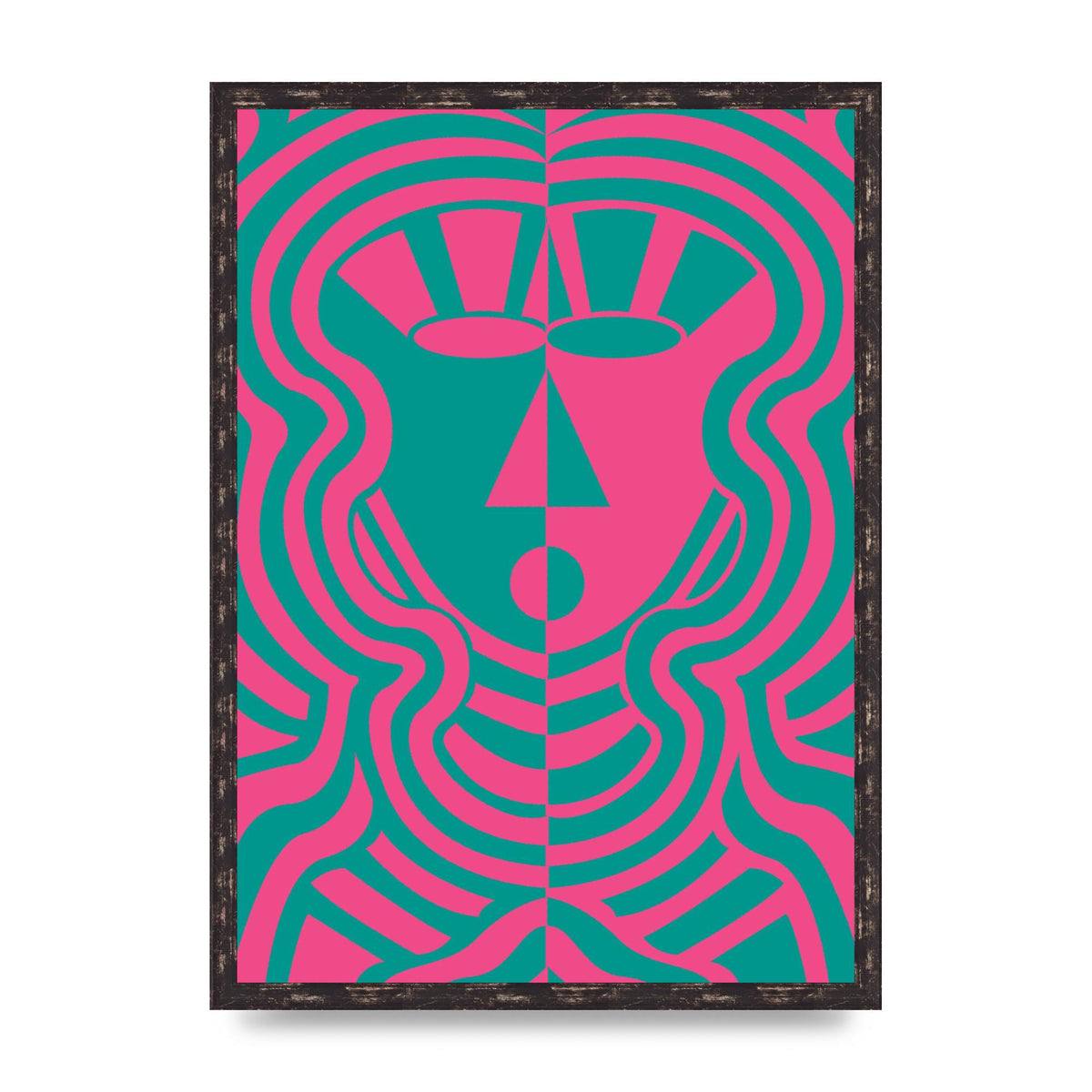 Psychedellic Face Pink Green Wall Art - A2 framed