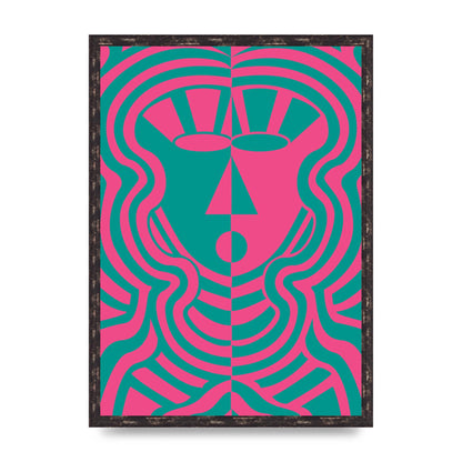 Psychedellic Face Pink Green Wall Art - A2 framed
