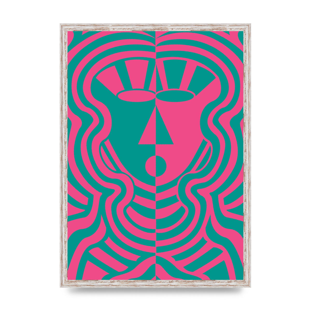 Psychedellic Face Pink Green Wall Art - A2 framed